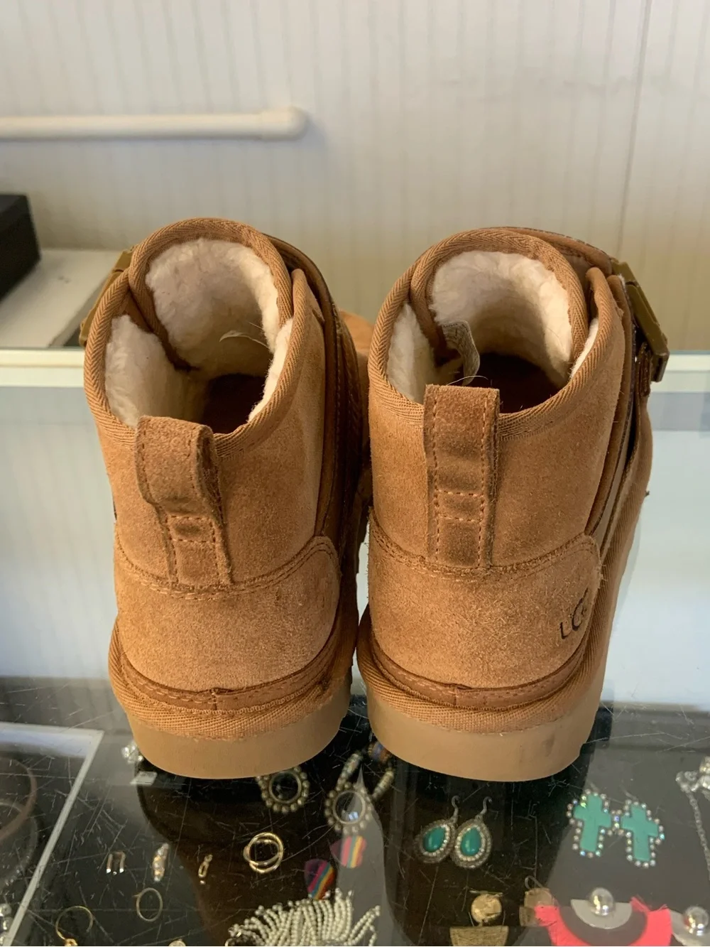 Discontinued UGG Chestnut Suede Ankle Booties with Strap